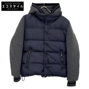 MONCLER モンクレール GHISLAIN ギスラン ウール/ナイロン切替 フーディダウン ジャケット 2 ネイビー/グレー メンズ