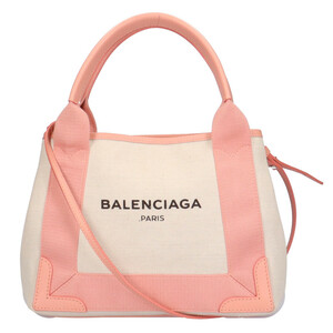 バレンシアガ BALENCIAGA カバXS ネイビー ショルダーバッグ キャンバス ベージュ レディース 中古 美品