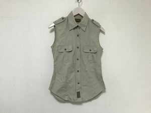 本物カルバンクラインckCalvinKleinコットンノースリーブベストジレシャツブラウスカーキレディースS