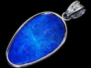 1円～【ジュエリー極】幻想的遊色湧く！超大粒良質天然ボルダーオパール10.79ct＆ダイヤモンド0.04ct 高級Pt900ヘッド k8699vk【送料無料】