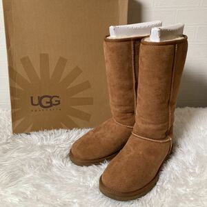 【美品】UGG アグ クラシックトール ムートンブーツ ロングブーツ ブラウン キャメル ボア レディース 8サイズ 25cm