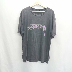 ◇ STUSSY ステューシー クルーネック ロゴ プリント カジュアル 半袖 Tシャツ サイズL ブラック系 メンズ E