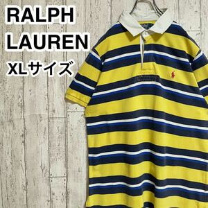 ☆送料無料☆ Ralph Lauren ラルフローレン 半袖 ラガーシャツ XLサイズ イエロー ネイビー ボーダー ビッグシルエット 24-34