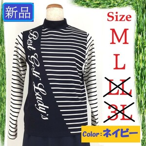 BGLS★新品 大特価セール★ゴルフ パネル柄ハイネックＴ★GL209103NB ネイビー ゴルフウェア レディース M L 長袖 シャツ ストレッチ