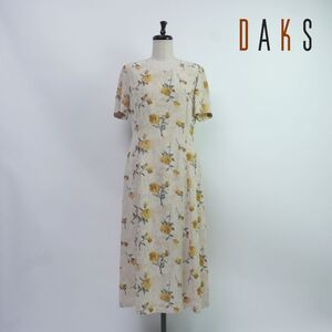 美品 DAKS ダックス 花柄 半袖ロングワンピース 裏地あり レディース クリーム色 サイズ7AR*PC426