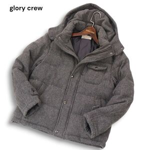 glory crew メンズビギ 秋冬 ヘリンボーン柄★ ウール ツイード ダウン ジャケット Sz.L メンズ 灰　I4T04105_C#N