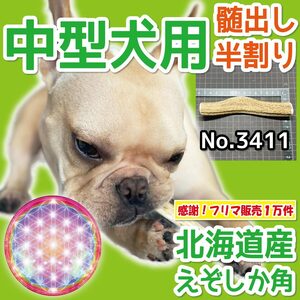 ■ 中型犬用 ■ 天然 北海道産 蝦夷鹿の角 ■ 半割り 1本 ■ 犬のおもちゃ ■ 無添加 エゾシカ ツノ 鹿の角 犬 　34112