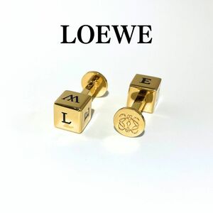 【美品】LOEWE ロエベ カフリンクス カフスボタン アナグラム キューブ ゴールド スーツ ワイシャツ レバー式 アクセサリー【送料無料】