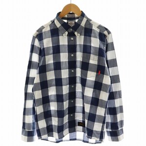 ダブルタップス WTAPS シャツ 長袖 チェック柄 コットン L 紺 ネイビー 白 ホワイト /AN18 メンズ