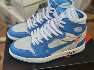 Off-White × Nike Air Jordan 1 High UNC White/Dark Powder Blue ナイキスニーカー