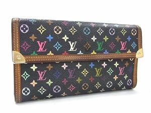 1円 LOUIS VUITTON ルイヴィトン M92658 モノグラムマルチカラー 三つ折り 長財布 ウォレット ブラック系 FG0268