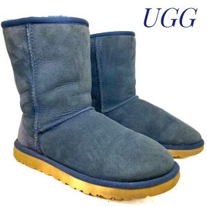 ☆即決・送料無料☆UGG アグ Classic Short クラシックショート ネイビー 24cm シープスキン カジュアル 本革 本皮 レディース