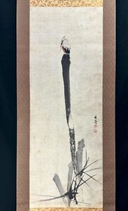 【模写】谷文晁「翡翠」掛軸 紙本 花鳥図 鳥獣 カワセミ 南画家 文人画家 江戸文人画壇の重鎮 合箱 二重箱 h12Ｈ12