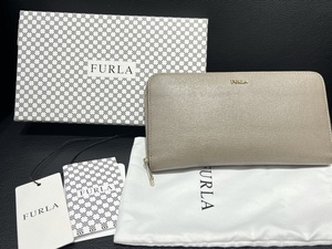 FURLA フルラ　レザー　ラウンドファスナー　長財布　ウォレット　札入れ　小銭入れ　カード入れ　レディース　大人ベージュ系　小銭スレ有