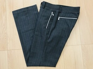 【美品】ナノユニバース＊ストライプウールパンツ＊グレー＊M