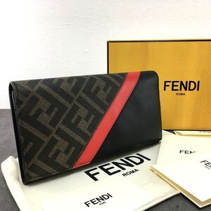 送料込み！ 未使用品 FENDI 長財布 7M0264 ダイアゴナル ブラック レザー ズッカ柄 箱付き 19