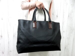 極美品 BOTTEGA VENETA ボッテガヴェネタ マルコポーロ トートバッグ ハンドバッグ バッグ PVC×レザー 黒×茶 A4収納可 メンズ 79613