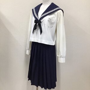 O396/T799(中古)愛知県 豊田西高校 女子制服3点 /LL/W72/合服セーラー/冬スカート/School Uniform/紺襟/長袖/中間服/学生服/中学校/高校