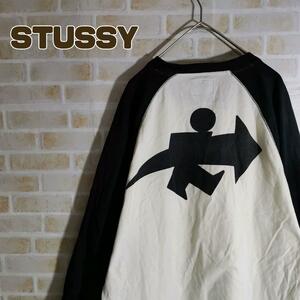 STUSSY ステューシー Tシャツ 長袖 ラグラン 七分袖 黒 白 サーフマン