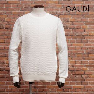 2024AW/GAUDI/Lサイズ/丸首ニット カシミヤ混ハイゲージ シェブロン柄 セーター 新品/白/ホワイト/ja232/