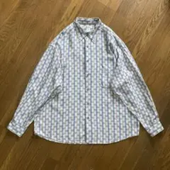 90s claiborne 総柄 レーヨンシャツ XL 白 紺 グレー