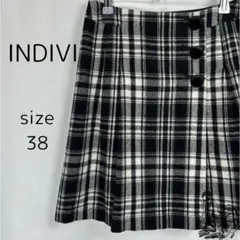 INDIVI インディヴィ スカート チェック柄 総柄 羊毛 カシミヤ混 M