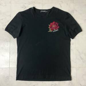 ドルチェ&ガッバーナ DOLCE&GABBANA D&G フラワー刺繍 花柄 クルーネック 半袖 Tシャツ サイズ48 L ブラック 黒 高級感 メンズ