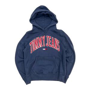 【XXS】USA 古着 トミージーンズ TOMMY JEANS アーチロゴ プルパーカー スウェット フード ネイビー 2XS