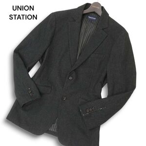 美品★ UNION STATION ユニオンステーション メンズビギ 秋冬 総裏 裏地ストライプ テーラード ジャケット Sz.L　メンズ 黒　C4T08681_A#N