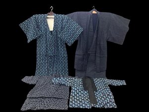 絣着物まとめ/男物/羽織/紺/古布/リメイク素材 5着 シミや匂いあり 中古品　ACB