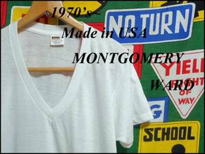 《美品》USA製MONTGOMERY WARDビンテージVネックTシャツ白色70s