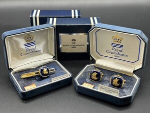 【良品】Royal Copenhagen ロイヤルコペンハーゲン カフスボタン タイピン スーツアクセ バイキングシップ 海賊船 ヴィンテージ 箱付き