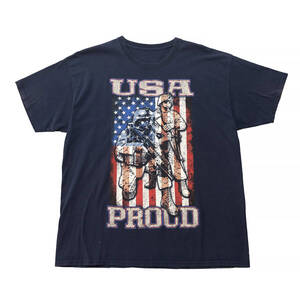 【期間限定SALE】USA 古着 半袖 Tシャツ ネイビー USA ARMY 星条旗 古着卸 ビンテージ BA1493