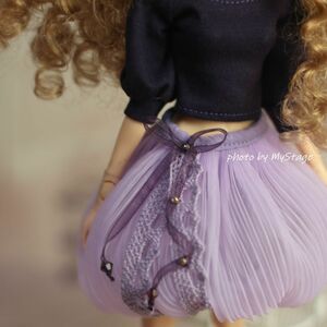 人形服msdr-24-196　紫バルーンスリーブ肩だしTシャツとバルーンスカート（momoko、ジェニー、MISAKI、OBITSUボディ）