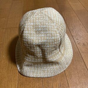 KANGOL/カンゴールハット/総柄/サイズM/KANGOL blue/カラーベェージュホワイトロゴ/未使用/保管品/