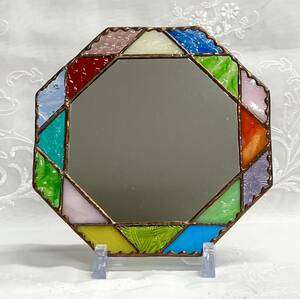 新品ステンドグラス八角形の鏡　ミラー　風水