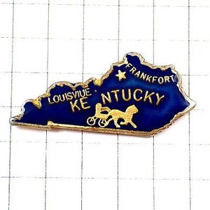 ピンバッジ・ケンタッキー州アメリカ青い地図型/USA馬車 KENTUCKY MAP◆フランス限定ピンズ◆レアなヴィンテージものピンバッチ