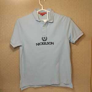 zcl-04♪アメリカ古着ビンテージ1995年製　NICKELSON 　ロゴ刺繍　ポロシャツUSサイズ－L ウォターブルー 