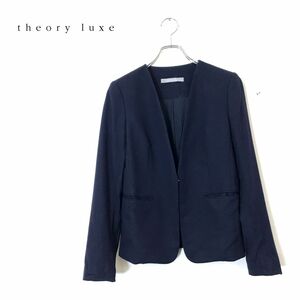 1N1828-D◆ theory luxe セオリーリュクス ノーカラージャケット 総裏 フック開閉 ◆ size36 ネイビー 紺 ウール レディース