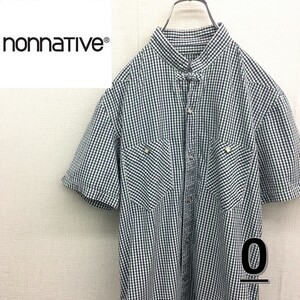 KZ3041★nonnative バンドカラー 半袖ウエスタンシャツ★0★緑/青 チェック柄 ノンネイティブ