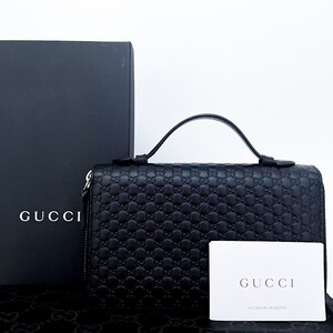 1円■使用数回■最高級ライン GUCCI グッチ マイクロシマ ラウンドジップ ドキュメントケース セカンドバッグ 財布 ビジネス メンズ レザー