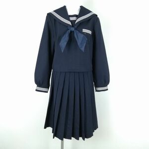 1円 セーラー服 スカート スカーフ 上下3点セット 170A カンコー 冬物 白3本線 女子 学生服 中学 高校 紺 制服 中古 ランクC NA7027