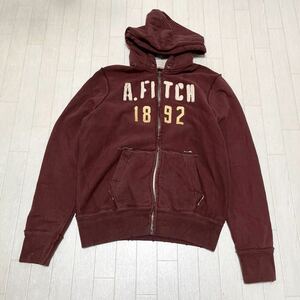 和446★ Abercrombie&Fitch アバクロンビー&フィッチ スウェット ジップアップパーカー フーディ L ブラウン メンズ ダメージ加工