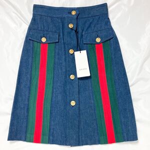 【タグ付き美品】 GUCCI グッチ デニムスカート 金ボタン シェリーライン 38 レディース