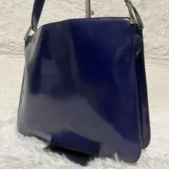 FURLA パテントレザー エナメル ワンショルダーバッグ ブルー 319