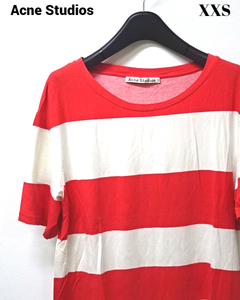 XXS【Acne Studios WONDER STRIPE Tee SS14 RED/WHITE アクネ Tシャツ ワンダー ストライプ Tシャツ ボーダー レディース 赤/白】