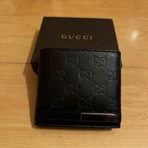 GUCCI グッチ グッチシマ 2つ折財布 レザー ロゴプレート 茶 ブラック 233102 1147 本革 コインケース有