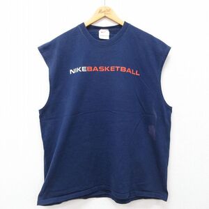 XL/古着 ナイキ NIKE ノースリーブ ビンテージ Tシャツ メンズ 90s バスケットボール ワンポイントロゴ 大きいサイズ コットン クルー