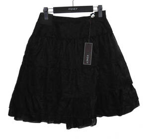 ◆定価9.2万 未使用 FOXEY BOUTIQUE フォクシー ブティック Whip Noir シルク ホイップノワール ティアード フレアスカート サイズ38 黒