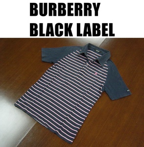 バーバリーブラックレーベルボーダー柄ポロシャツ/BURBERRY BLACK LABEL 半袖シャツ/サイズ２/ネイビー